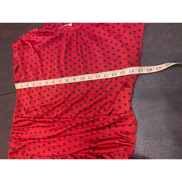 Lindy Bop Red Black Polka Dot Ruched Fit & Flare Dress Bow Shoulder Size US 20 - Picture 6 of 9